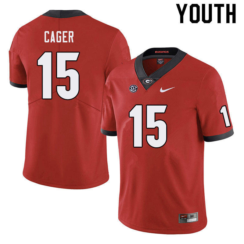 Georgia Bulldogs Youth Lawrence Cager #15 Red Stitched College UGA Football Jersey 23JG014MO